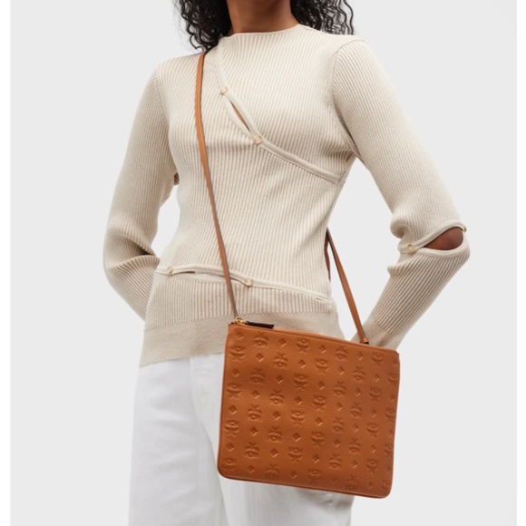 MCM Handbags - NWT $530 MCM Klara Medium Monogrammed Leather Clutch Bag in Roasted Pecan!